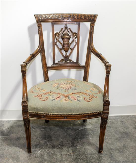 Appraisal: Sale Lot A Neoclassical Walnut Open Armchair th century having