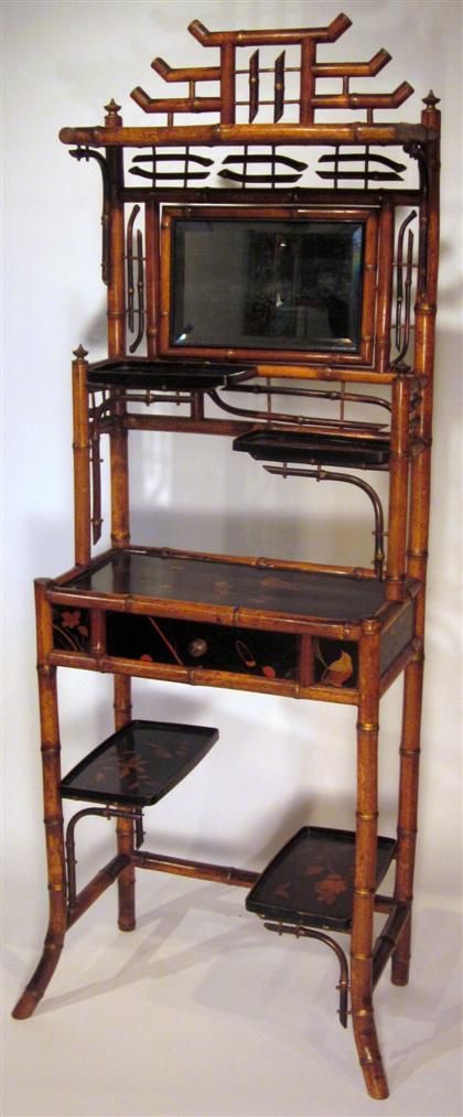 Appraisal: French bamboo and lacquer etagere early th century