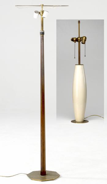 Appraisal: HANSEN Walnut and brass floor lamp together with a white