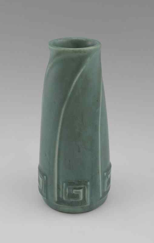 Appraisal: GREEN ROOKWOOD VASE Raised geometric design teal green matte glaze