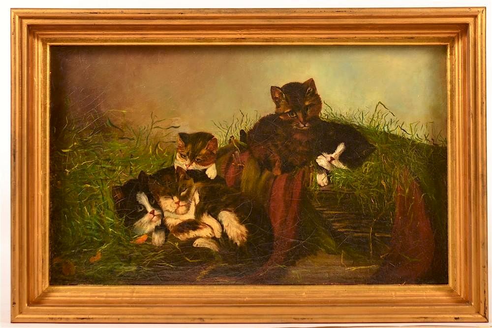 Appraisal: Unsigned Oil on Canvas Painting of Five Kittens Unsigned th