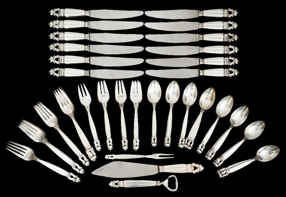 Appraisal: Sterling Georg Jensen 'Acorn' Flatware Pc Set Georg Jensen piece