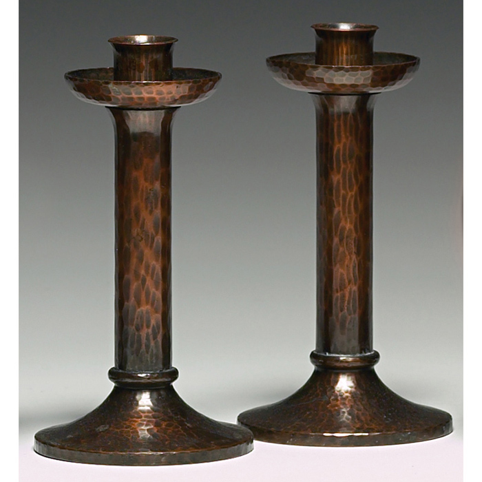 Appraisal: Roycroft candlesticks pair hammered copper good original patina impressed mark