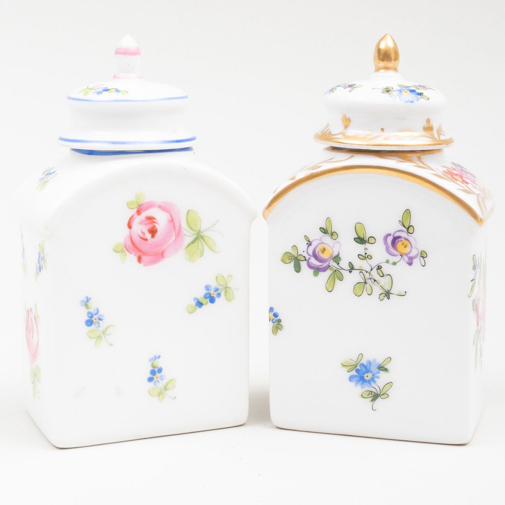 Appraisal: Two Austrian Porcelain Tea Caddies and Covers Each with blue