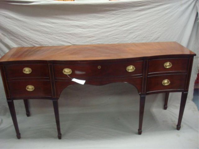 Appraisal: Mahogany serpentine front sideboard w inlay SIgned Kindel Grand Rapids