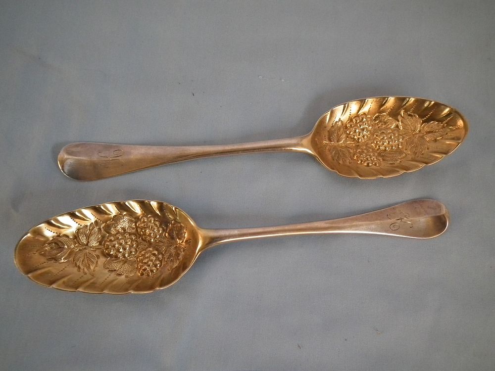 Appraisal: FANCY ENGLISH SILVER SPOONS Pair of th century English sterling