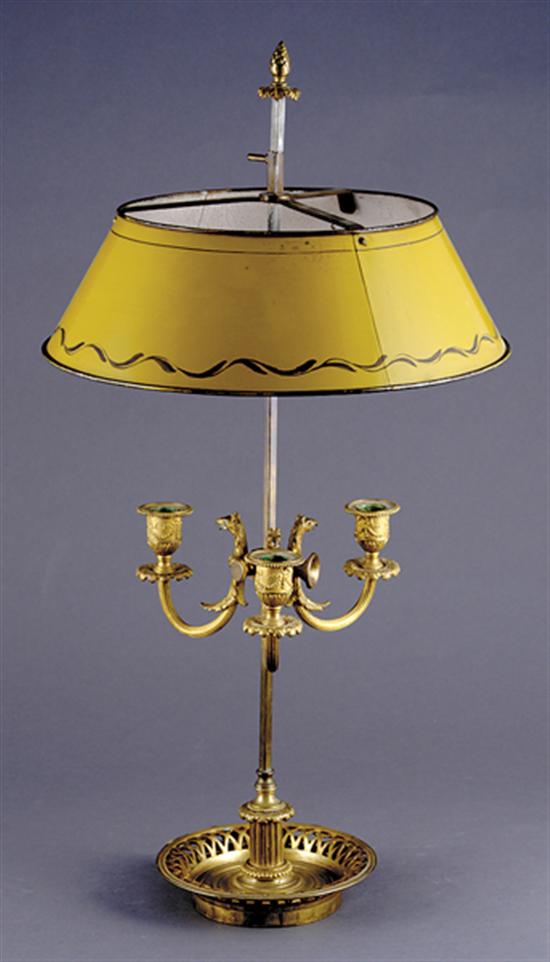 Appraisal: French gilt-bronze mounted bouillotte lamp late th early th centurypainted