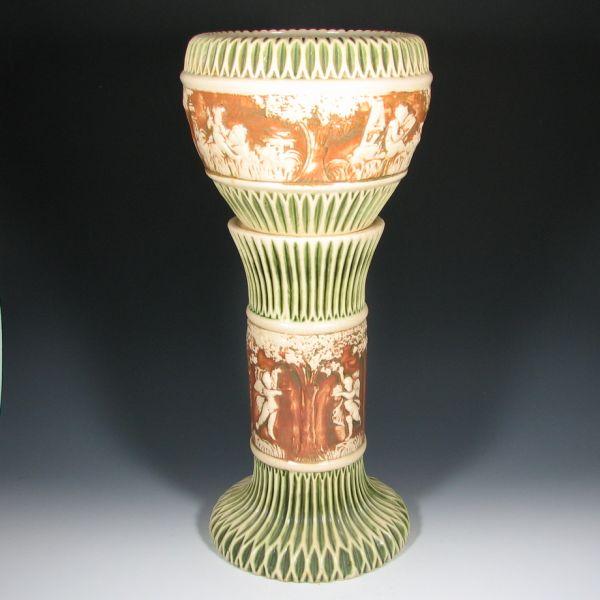 Appraisal: Roseville Donatello - jardiniere and pedestal Unmarked Chips to both