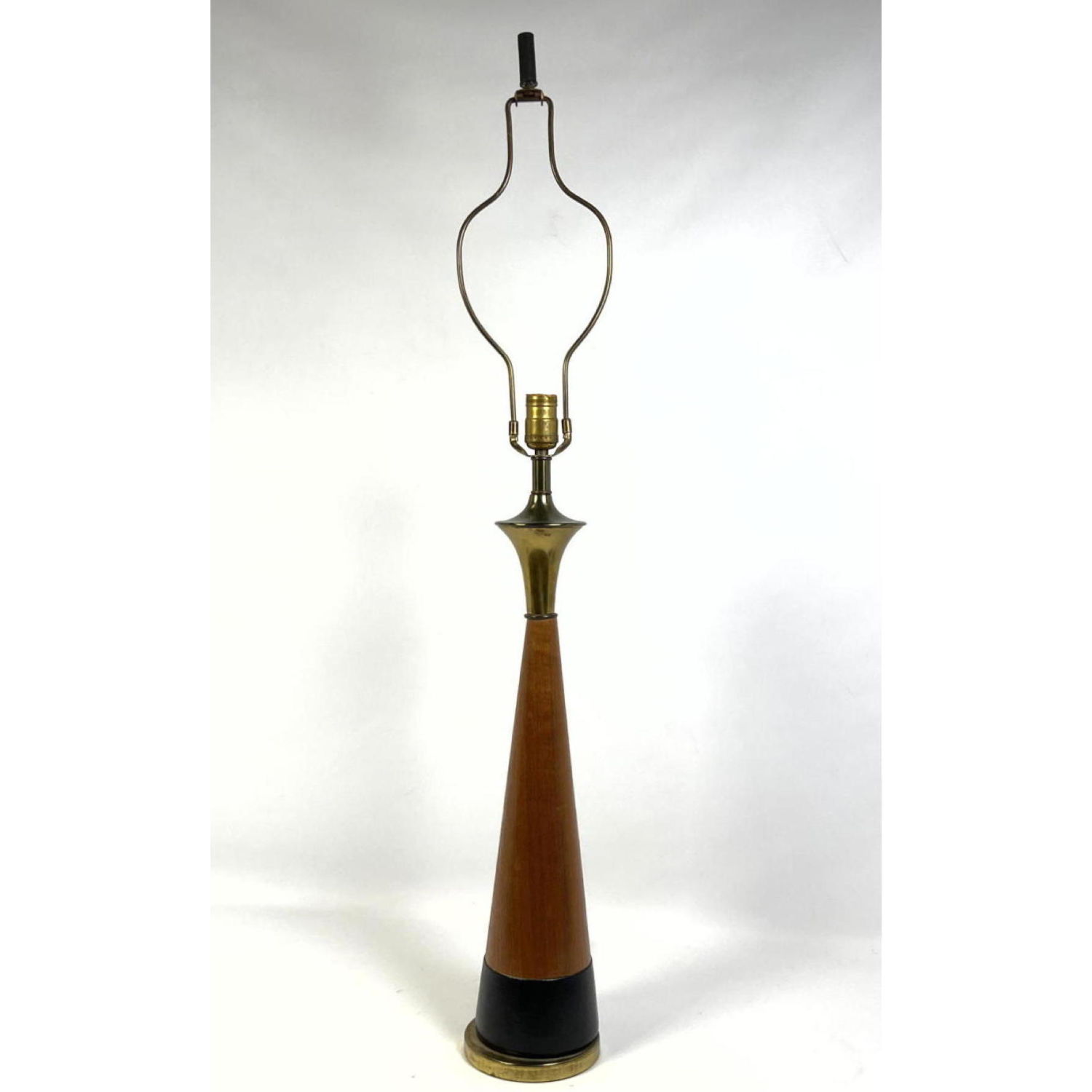 Appraisal: Modernist tapered wood table lamp Metal and ebonized trim Dimensions