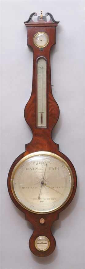 Appraisal: GEORGE III INLAID MAHOGANY WHEEL BAROMETER Singed J Somatirco Son