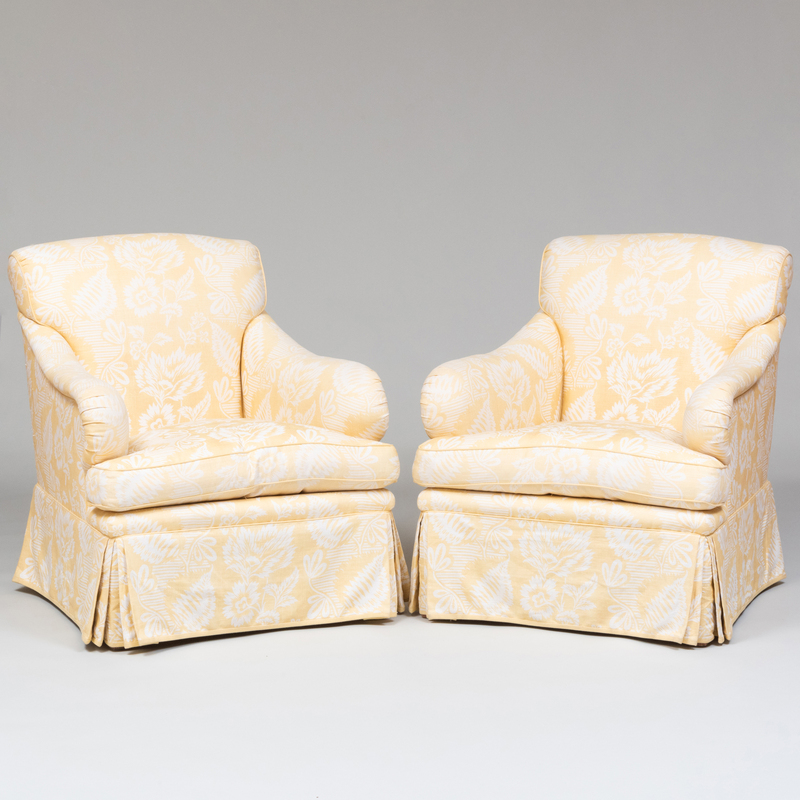 Appraisal: Pair of Colefax and Fowler Upholstered Greentree Club Chairs A