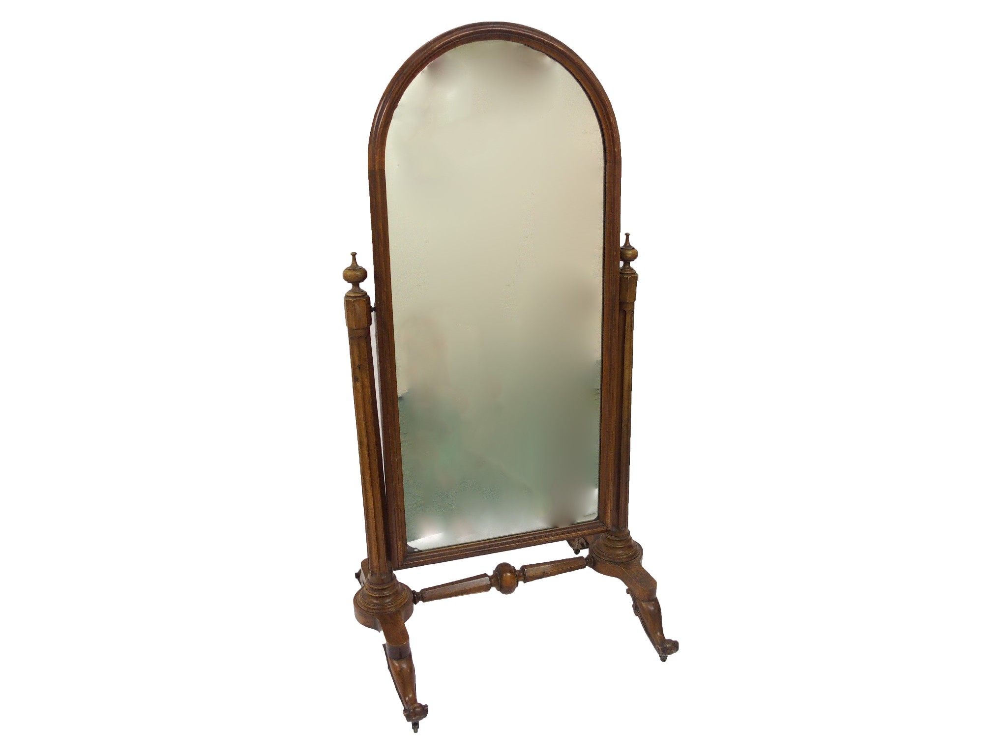 Appraisal: A Victorian walnut cheval mirrorthe arched frame on fluted supports