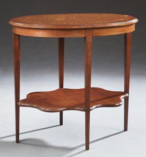 Appraisal: American Marquetry Inlaid Oval Mahogany Lamp Table American Marquetry Inlaid