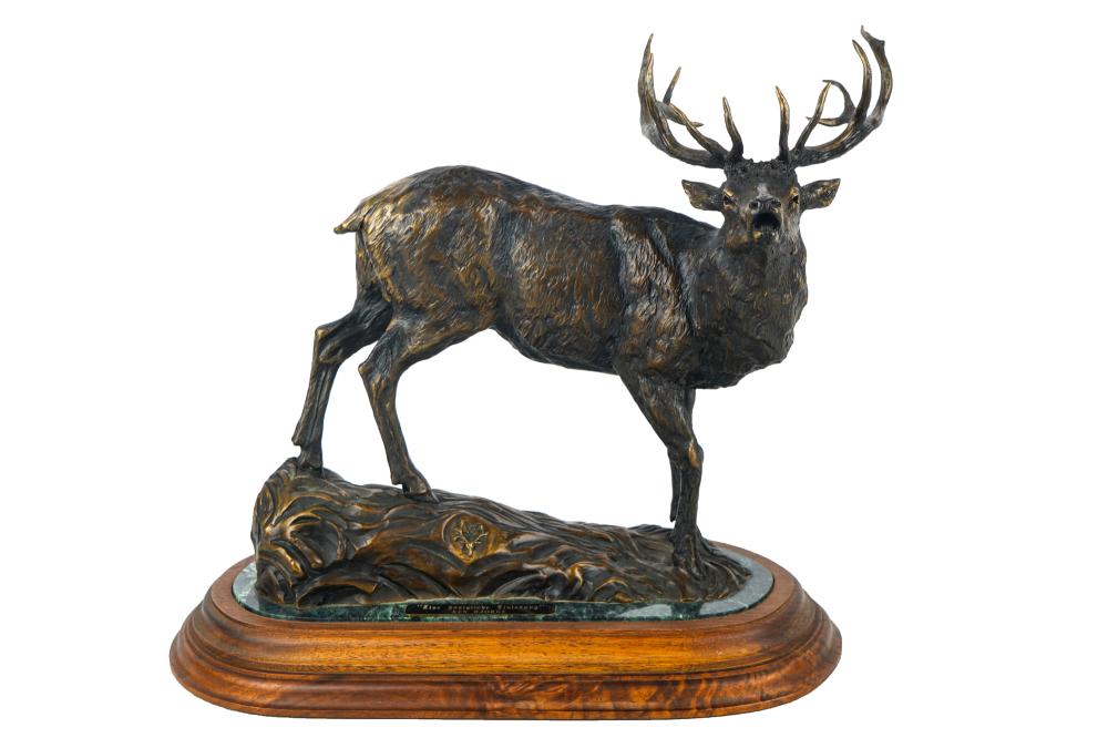 Appraisal: KEN BJORGE B FINE HONIGLICHE FINDLADUNG circa bronze elk atop