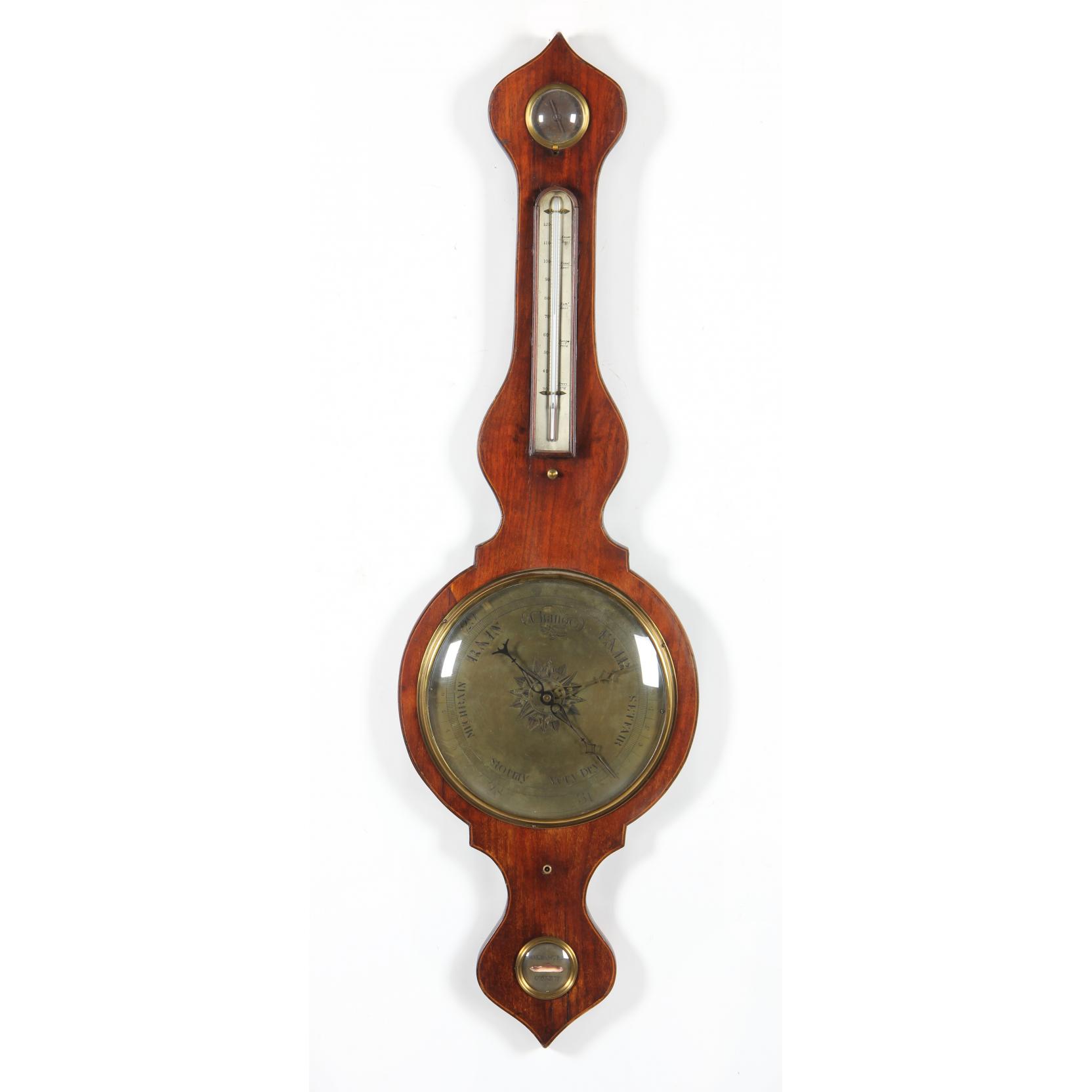 Appraisal: Victorian Wheel Barometer th century unsigned mahogany veneer with lighter