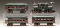 Appraisal: LIONEL O GAUGE EARLY ELECTRIC W THREE PASSENGER CARS In