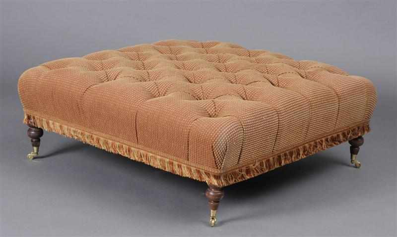 Appraisal: VICTORIAN STYLE TUFTED UPHOLSTERED OTTOMAN Raised on turned mahogany legs