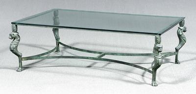 Appraisal: Roman style steel coffee table glass top on patinated steel