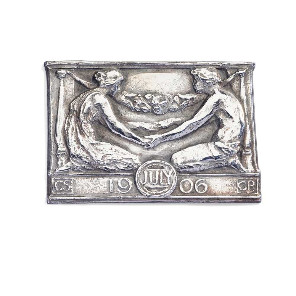 Appraisal: GILBERT BAYES - MARRIAGE PLAQUE DATED white metal bearing initials