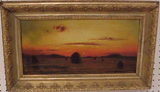 Appraisal: Unsigned late th C oil on canvas landscape sunset with