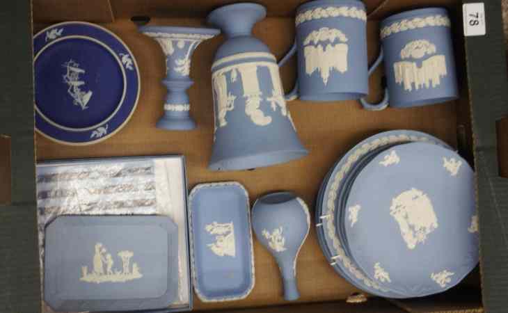 Appraisal: Tray lot of Wedgwood Blue Jasperware including Christmas Plates and