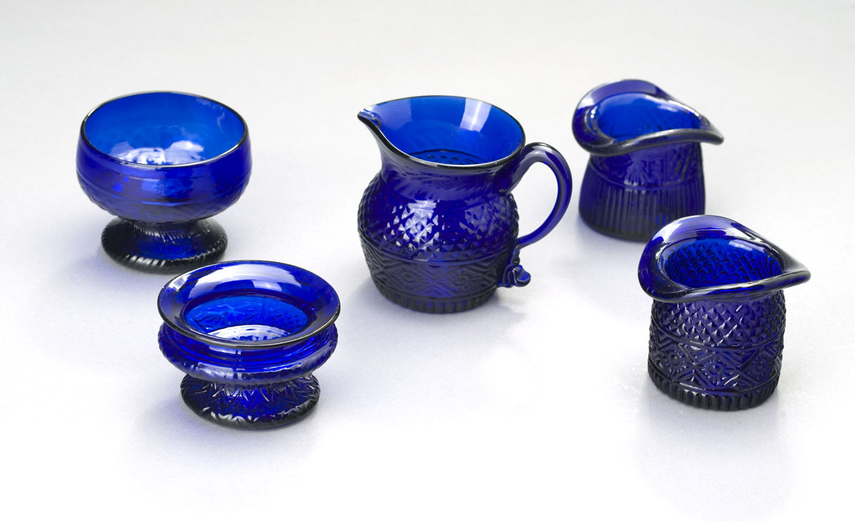 Appraisal: FIVE BLOWN THREE-MOLD COBALT BLUE TABLEWARES CIRCA - All in