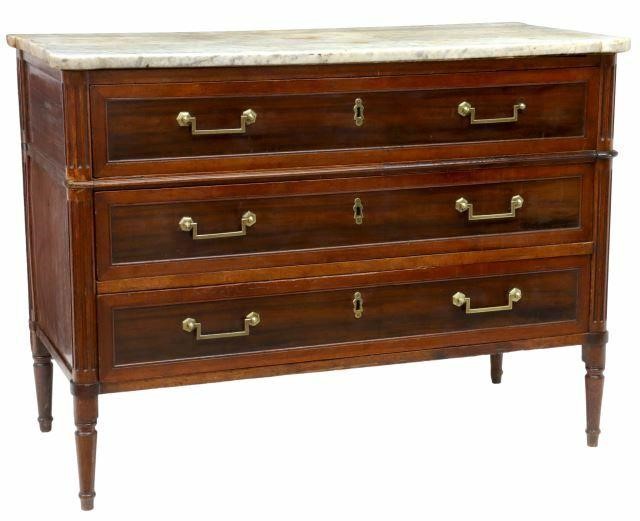 Appraisal: French Louis XVI marble-top mahogany commode late th early th