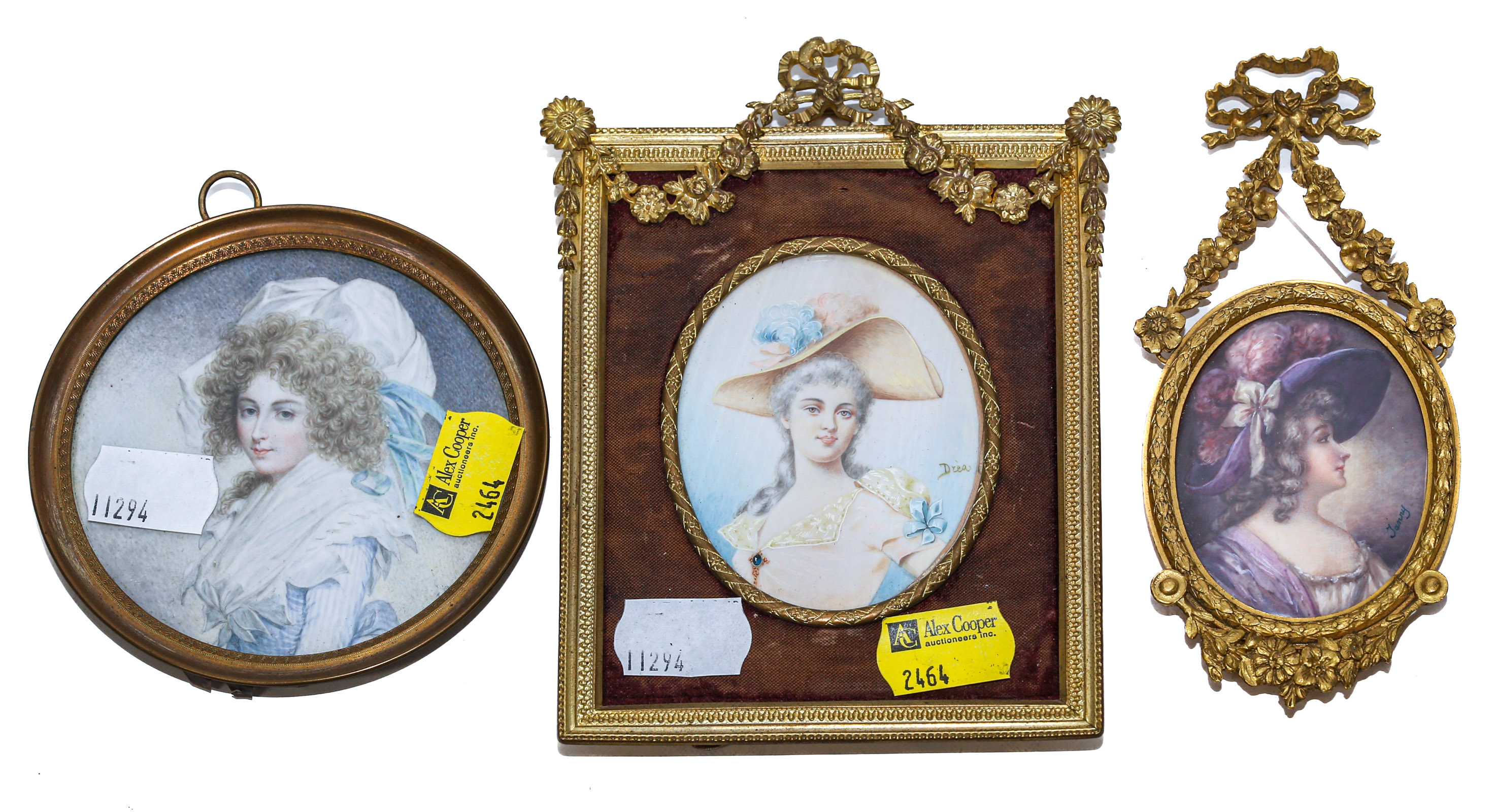 Appraisal: THREE FRAMED MINIATURE PORTRAITS Including one of a young woman