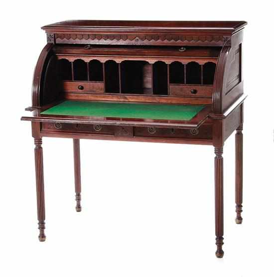 Appraisal: American Victorian walnut cylinder roll desk late th century rectangular