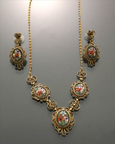 Appraisal: Venetian Micro-Mosaic and Gold Filled Necklace and Earrings Circa Splurge