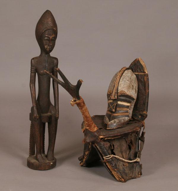 Appraisal: Lot of three African tribal wooden pieces Hand carved seated