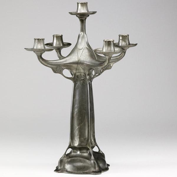 Appraisal: J P KAYSER SOHN Art Nouveau pewter candelabrum designed by