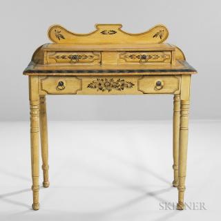 Appraisal: Yellow-painted Gilt-stenciled and Paint-decorated Pine Dressing Table probably Massachusetts c