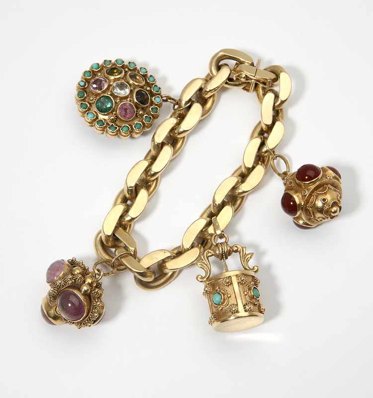 Appraisal: K gold fancy cable link bracelet with four gem-set and