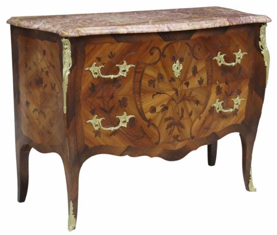 Appraisal: French Louis XV style marble-top commode th c case with