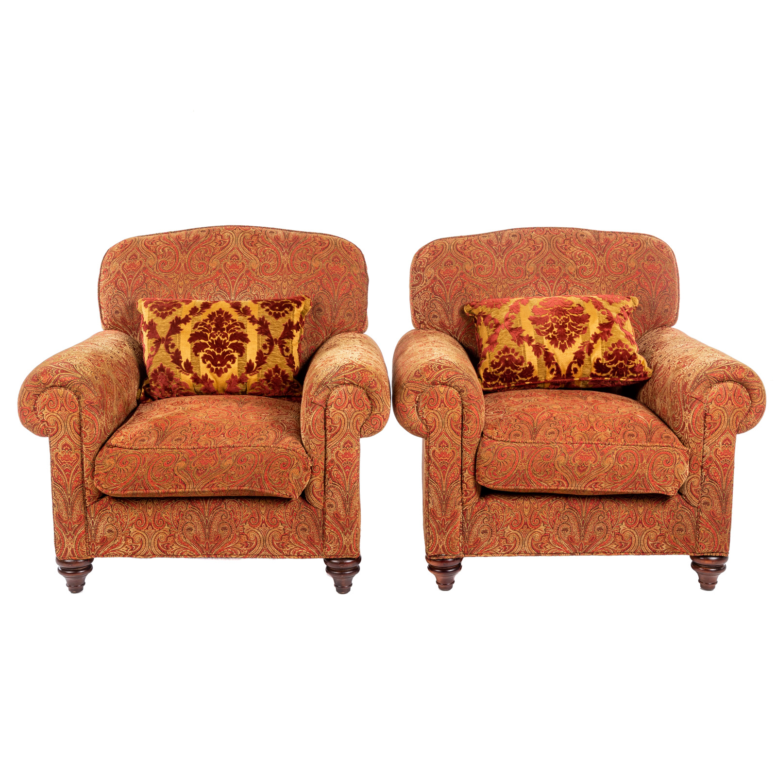 Appraisal: A PAIR OF CONTEMPORARY UPHOLSTERED ARMCHAIRS th century with paisley