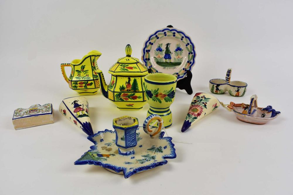 Appraisal: TEN VARIOUS QUIMPER EARTHENWARE UTILITARIAN ITEMSFrench nd Half th Century