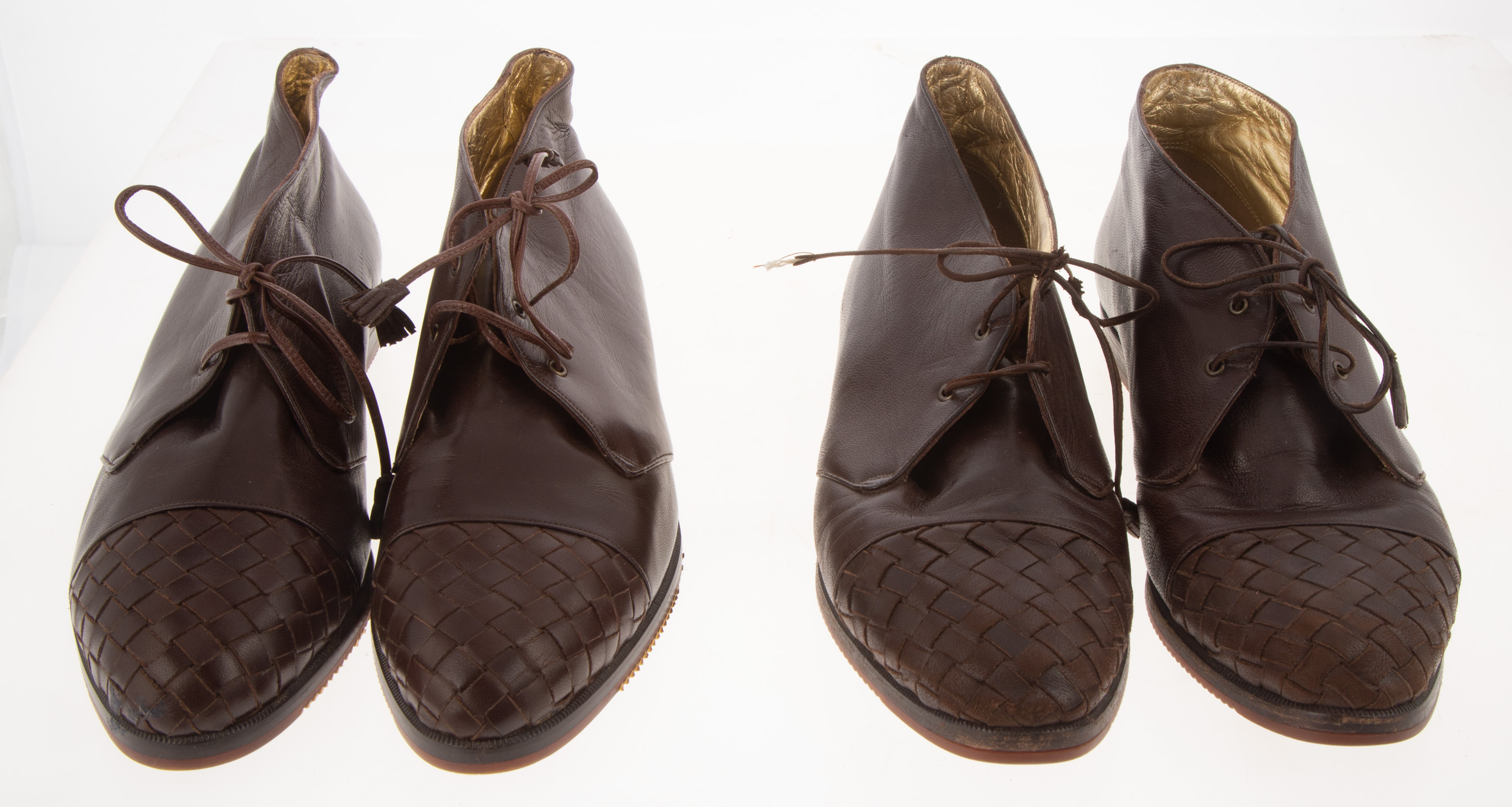 Appraisal: TWO PAIRS BOTTEGA VENETA BROWN LEATHER SHOES size