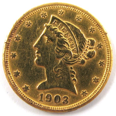 Appraisal: U S FIVE DOLLAR GOLD COIN Liberty head type -S