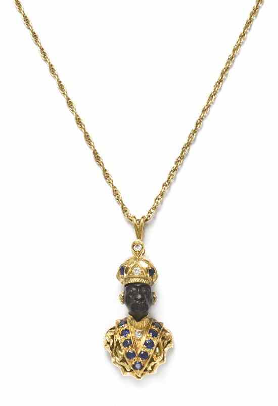 Appraisal: An Karat Gold Sapphire Diamond and Ebony Blackamoor Pendant Nardi