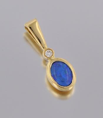 Appraisal: A Black Opal and Diamond Pendant k yellow gold pendant