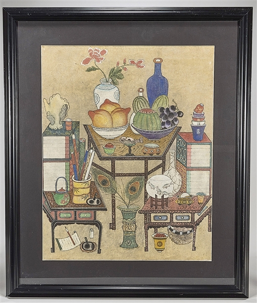 Appraisal: Korean folk painting on paper depicting furniture with interior items