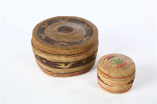 Appraisal: TWO MAKAH LIDDED BASKETS Second quarter-mid th century woven grass