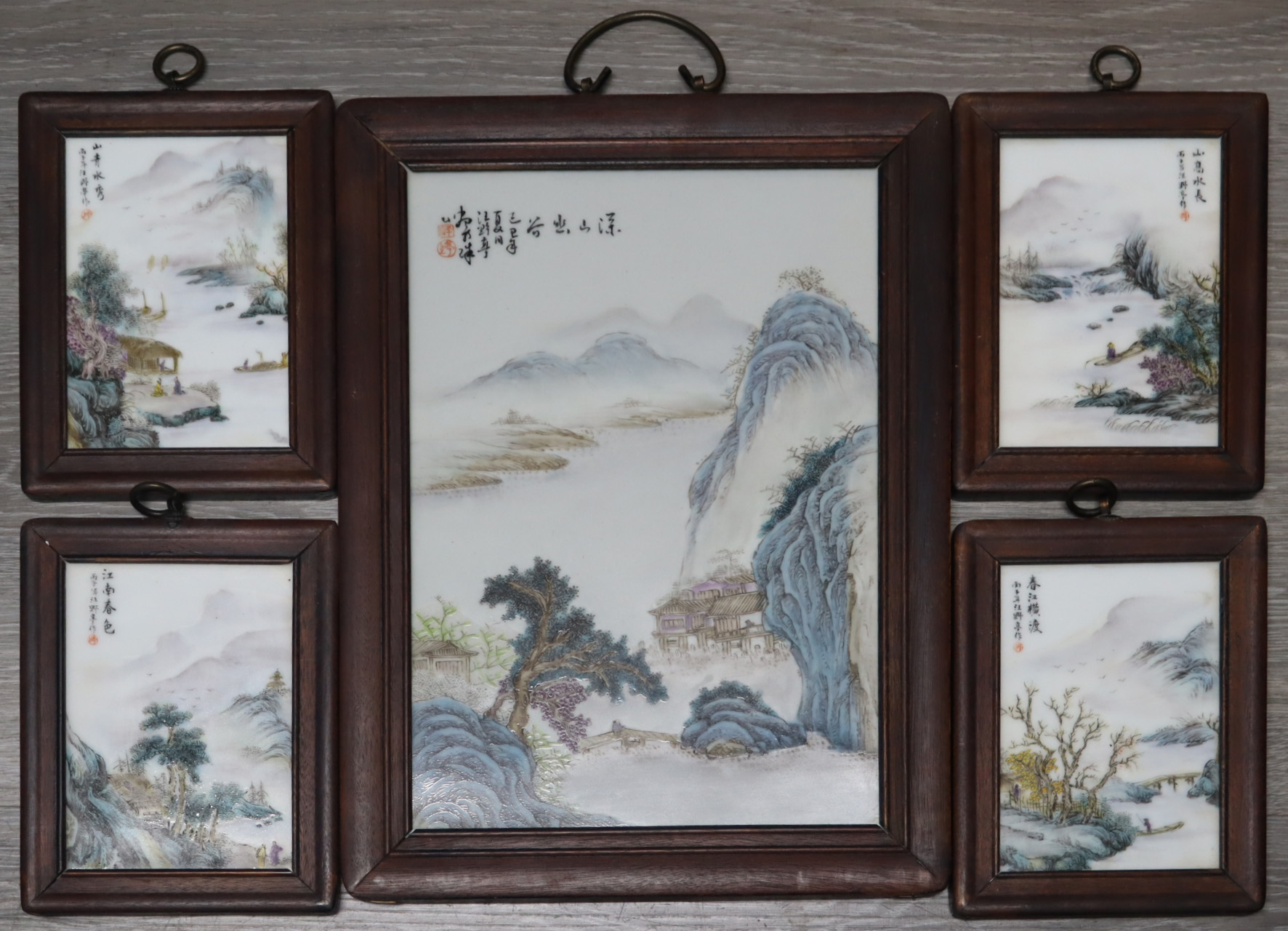 Appraisal: SIGNED FRAMED CHINESE ENAMEL DECORATED PLAQUES From a New Jersey