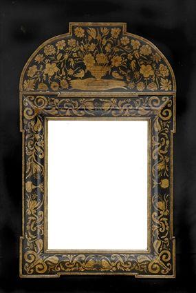 Appraisal: WILLIAM AND MARY-STYLE BLACK-GROUND PENWORK MIRROR The rectangular plate within