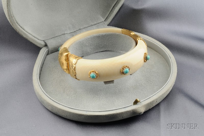 Appraisal: kt Gold Turquoise and Ivory Bracelet Gianmaria Buccellati Italy the