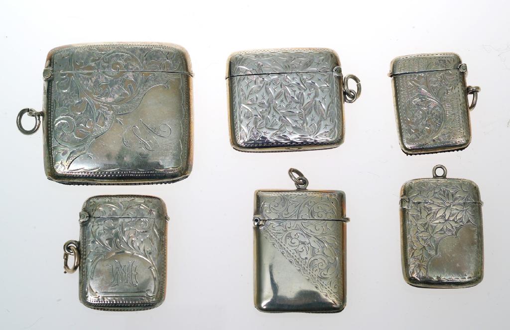 Appraisal: GROUP OF SIX VICTORIAN AND LATER SILVER VESTA CASES each