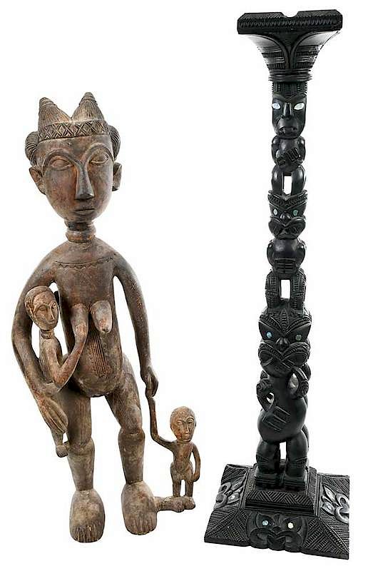 Appraisal: Carved Wooden Figure and Stylized Column African sculpted figural fertility