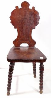 Appraisal: Continental relief carved hall chair Continental relief carved hall chair