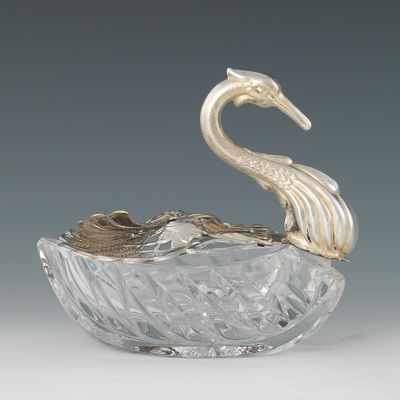 Appraisal: A Cast Glass and Sterling Silver Swan Master Salt Repousse